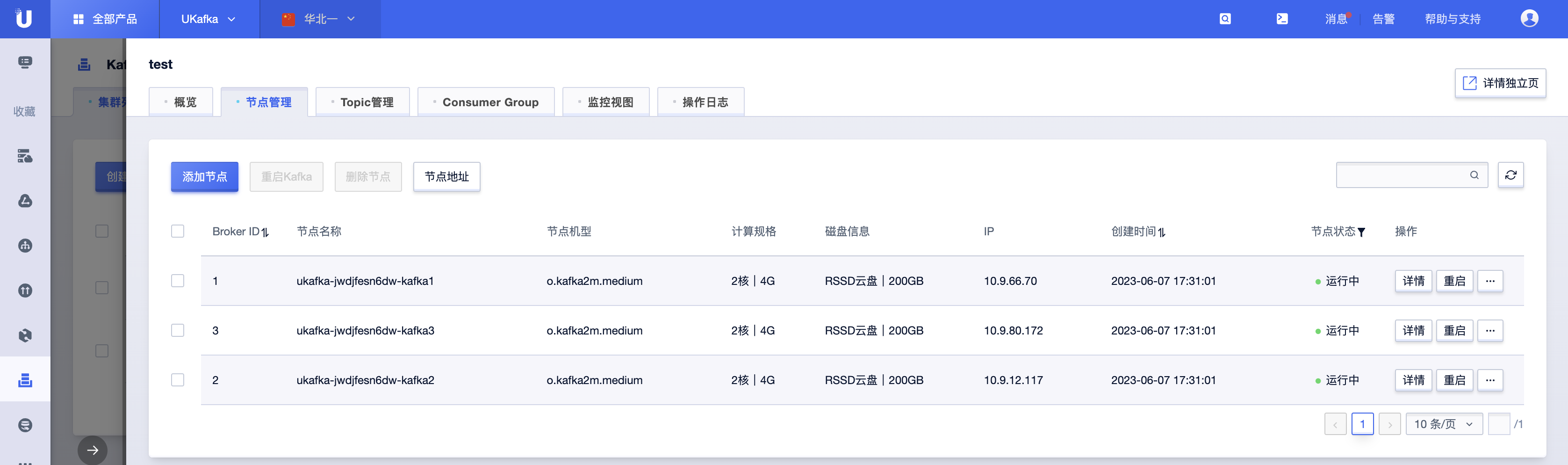 节点列表 Kafka消息队列 UKafka_文档中心_UCloud中立云计算服务商